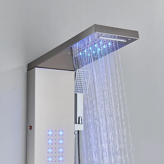 LED Shower Faucet Bathroom SPA Massage Jet Shower Matte Black Column System Waterfall Rain Shower Panel Bidet Sprayer Tap