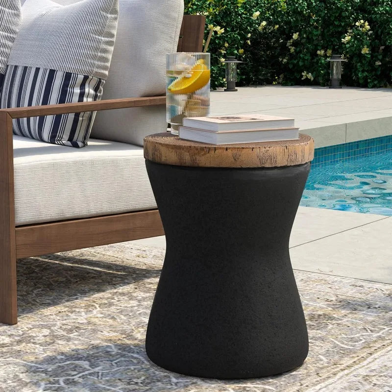 Outdoor Accent Table 11" Hourglass Shaped Outdoor Side Table for Patio Concrete Garden Stool End Table Set of 2