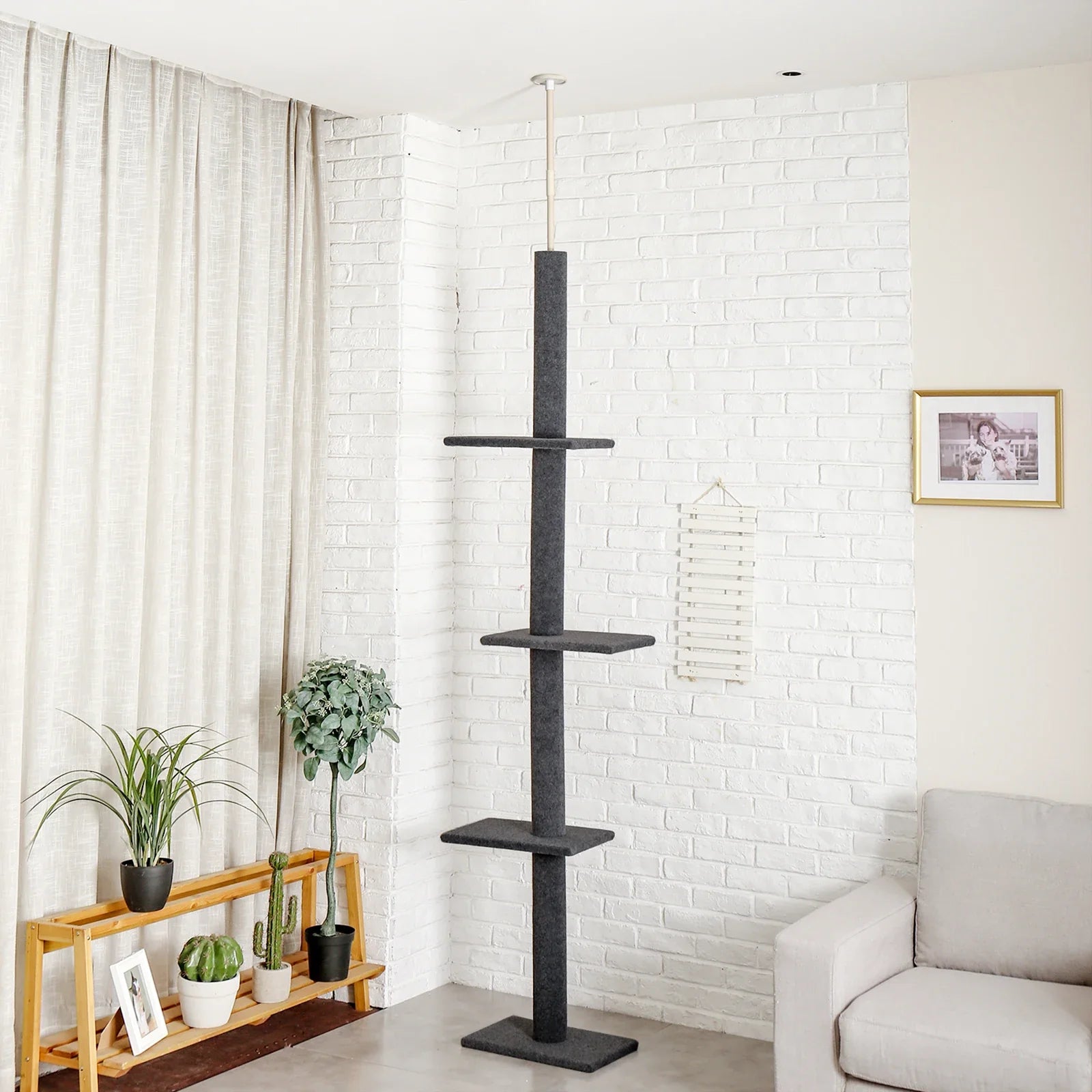 Adjustable 228-274cm Height Floor-to-Ceiling Vertical Cat Tree Stable Tall Cat Climbing Tree Cat Kittens Cat Toy