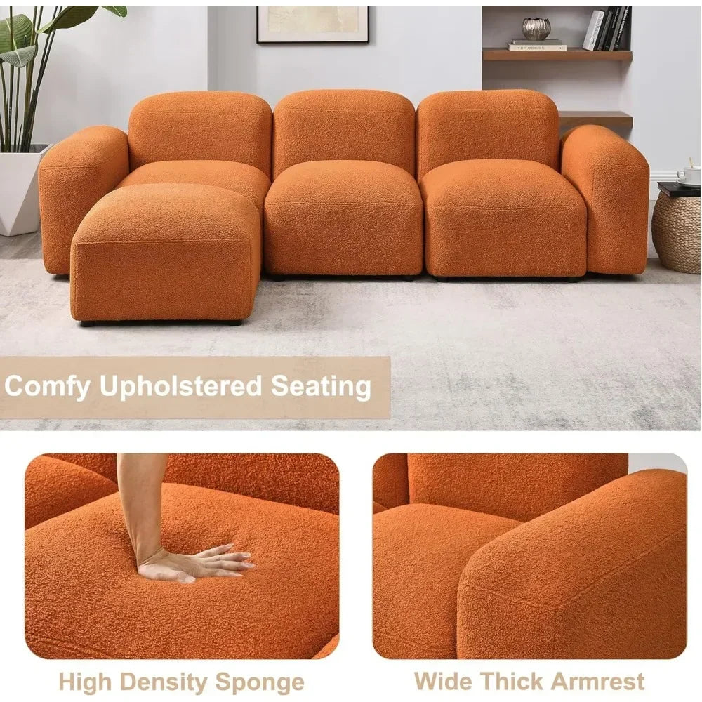 Convertible L Shaped Couch, 94.5" Modern Minimalist Cloud Couches for Living Room Set, Comfy Teddy Fabric Sofa