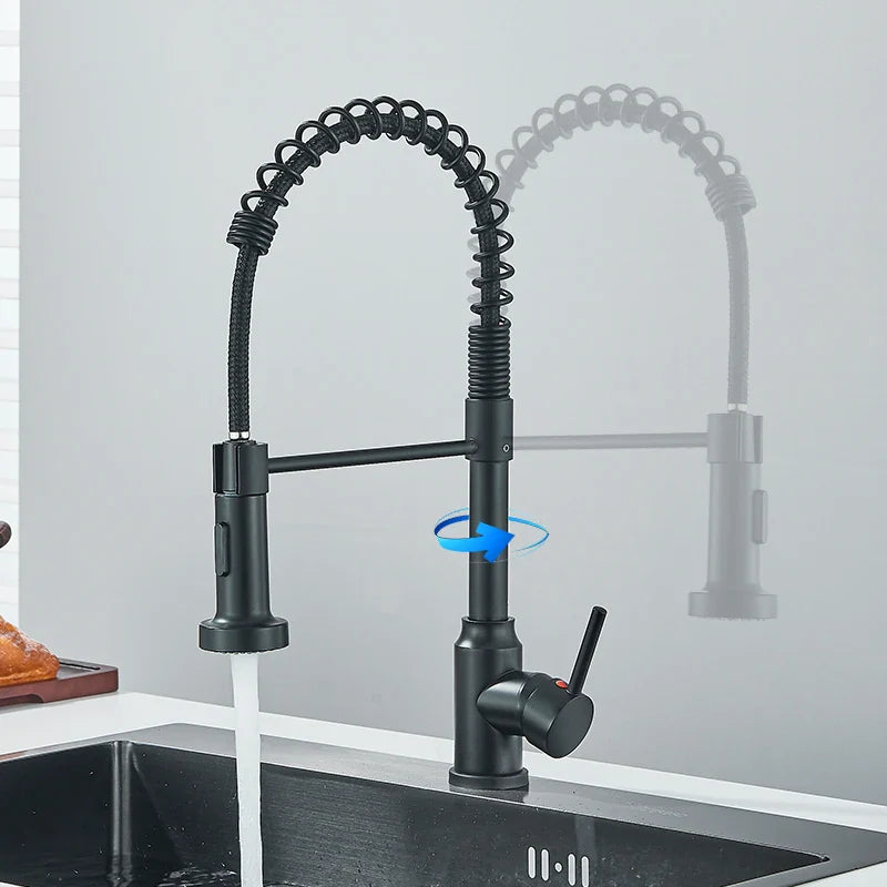 Pull Down Kitchen Faucet Sing Handle Hot Cold Water Mixer Tap 360° Swivel Dual Function Nozzle Kitchen Sink Tap Crane