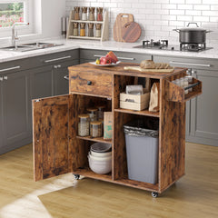 Kitchen Island Storage Cabinet with Drawer Stroller Kitchen Cart with Spice and Towel Rack Saving Space, Easy Assembly,