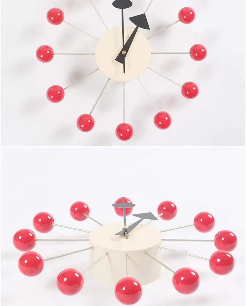 Mid Century Ball Clock, Painted Solid Wood Non Ticking Decorative Modern Silent Wall Clock for Home, Kitchen,Living Room,Office