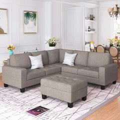 Sectional Sofa Couches with Reversible Chaise Storage Ottoman and Cup Holders, Sofa Lounge and Ottoman for Living Room Furniture