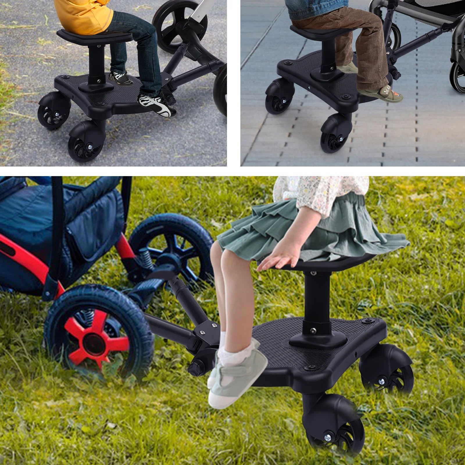 Trolley Auxiliary Pedal Integrated Board Universal 2in1 Stroller Ride Board Buggy Wheeled Board Seat Pedal Portable