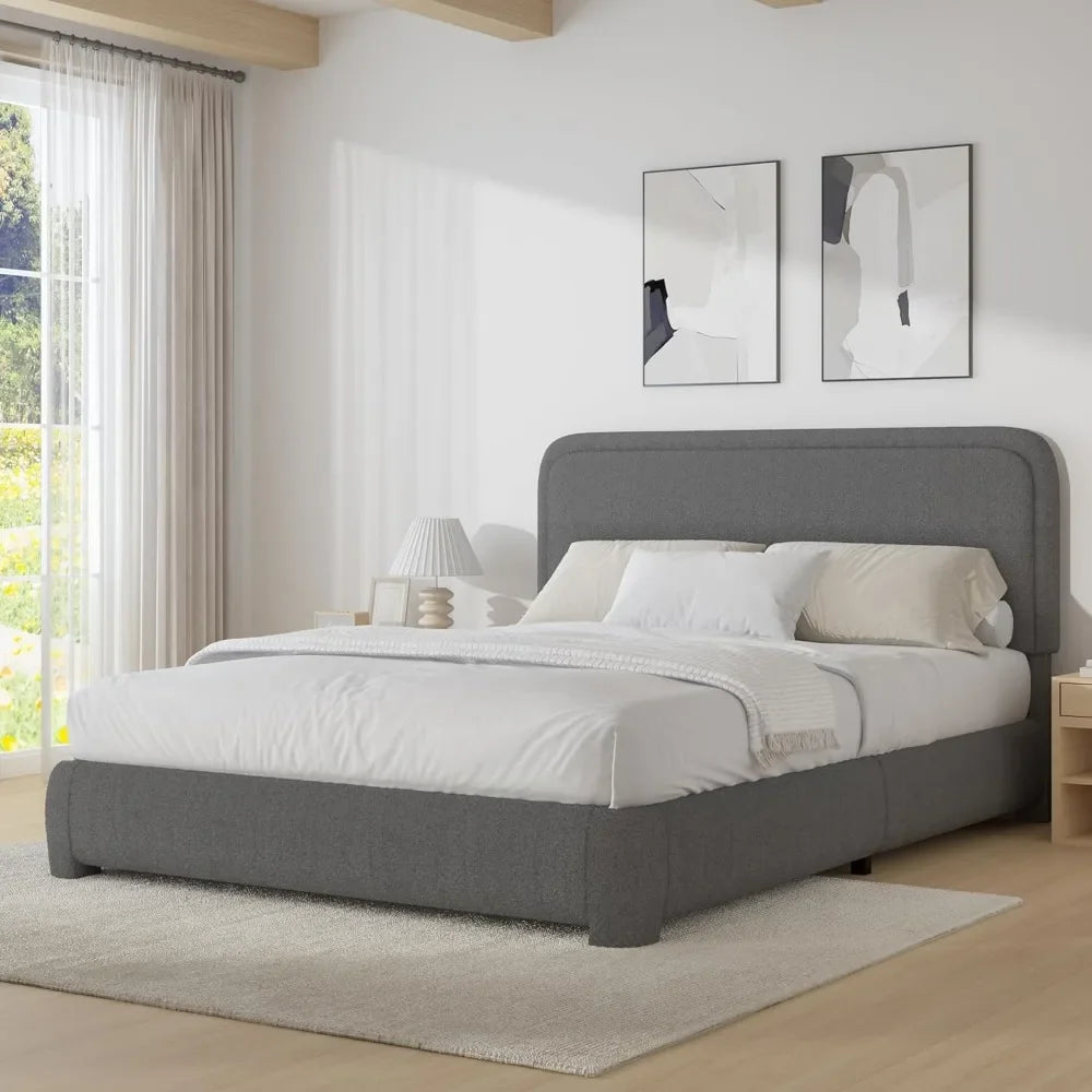 Bed Frame and Headboard, Upholstered Platform Bed Frame, Modern Style, Soft Rounded Corners, No Box Spring Required