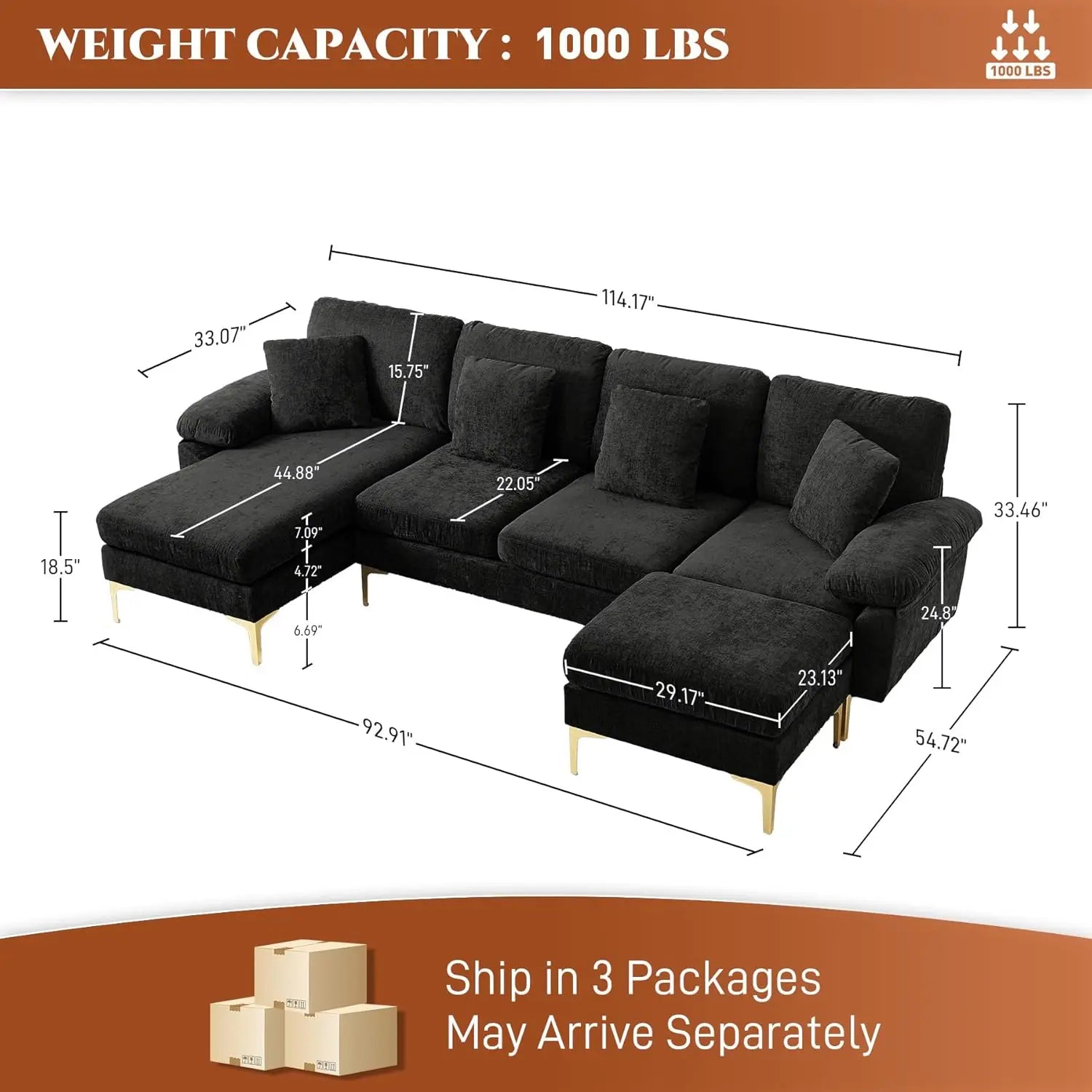 U-Shaped Sectional Sofa Couch, 4 Seat Sofa Set for Living Room, Convertible L-Shaped Velvet Couch Set with Chaise Lounge