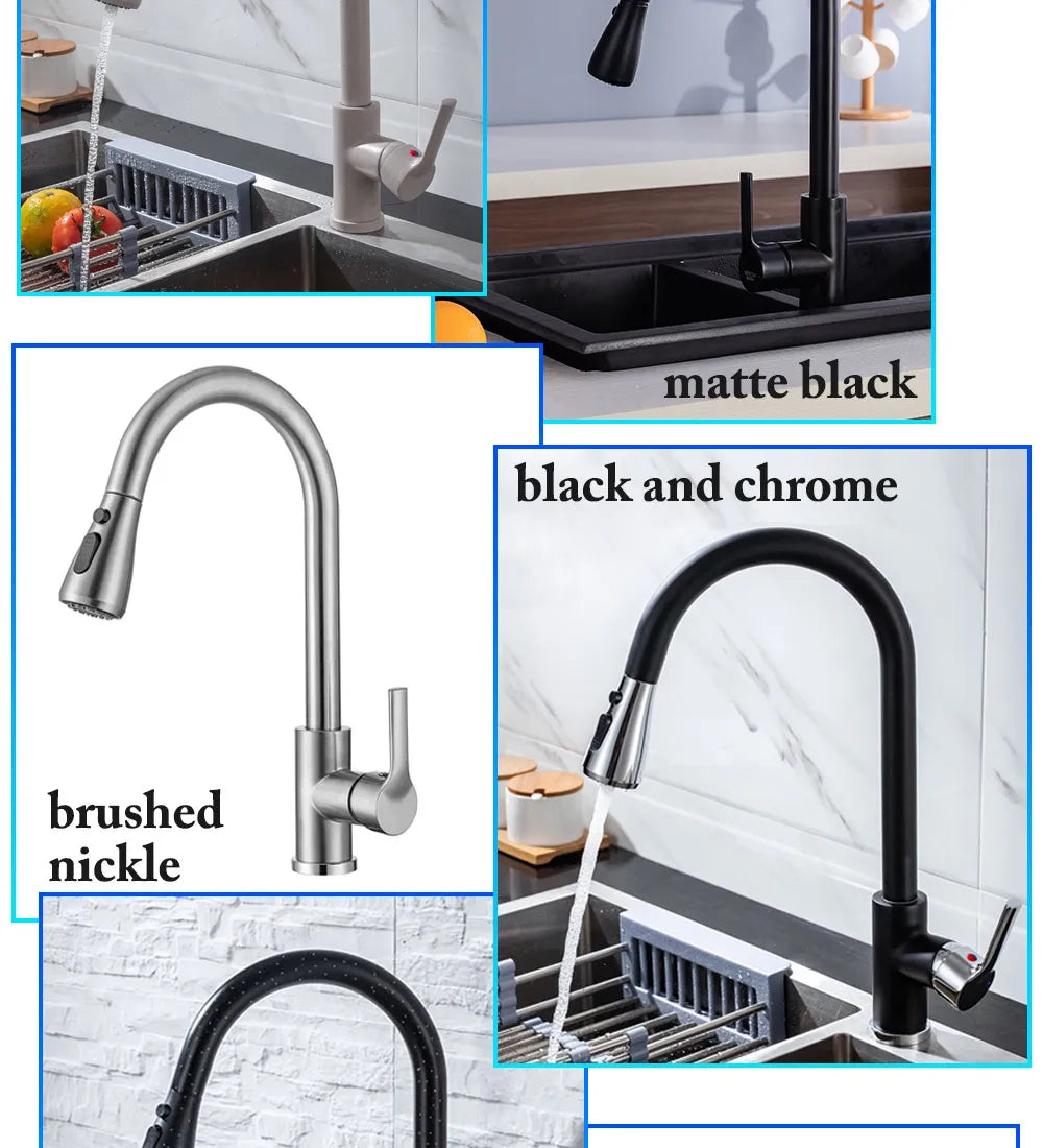 Kitchen Faucet Black Kitchen Tap  Pull Out  Kitchen Sink Mixer Tap Brushed Nickle Stream Sprayer Head Chrome Kitchen Water Tap