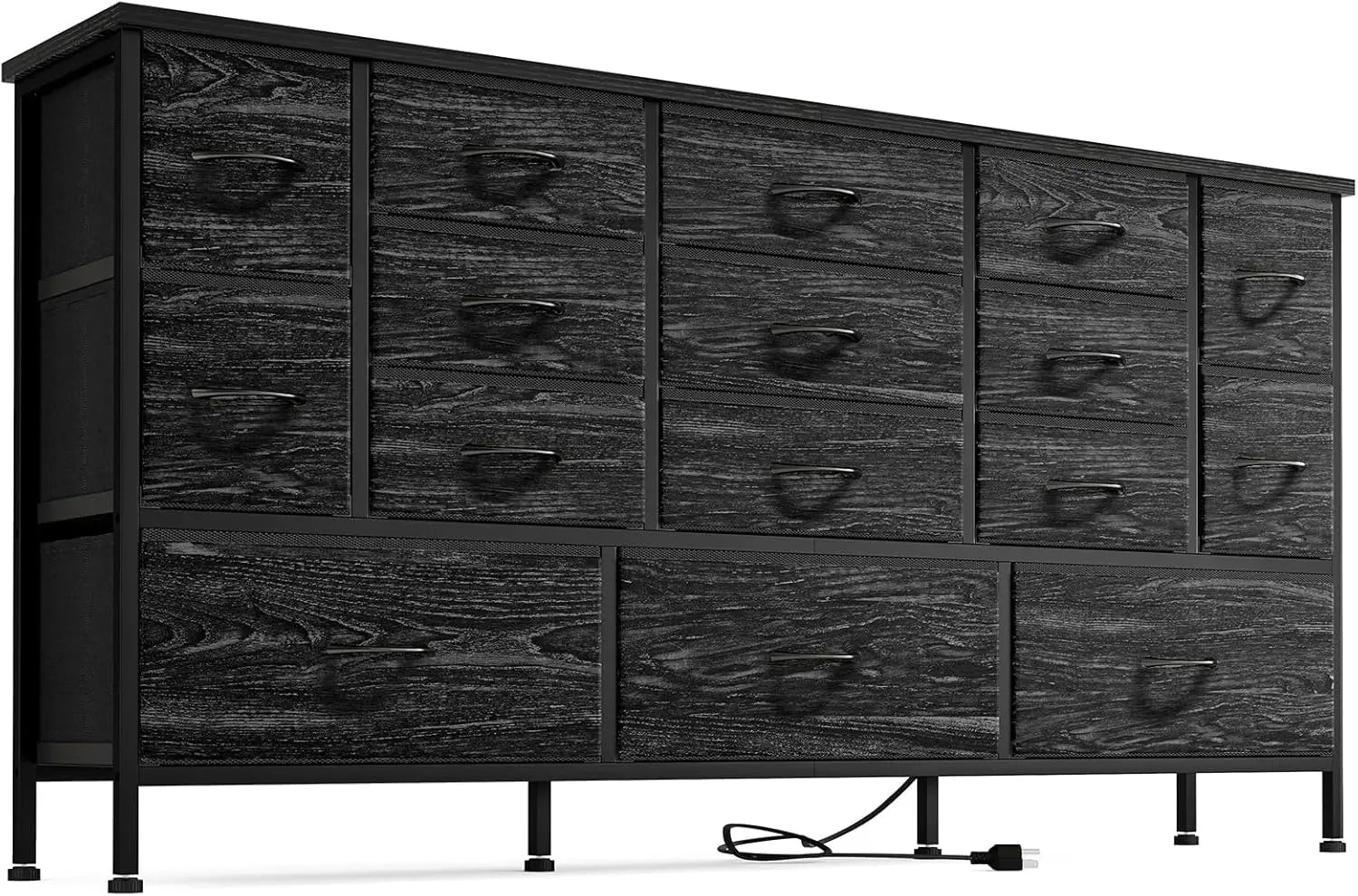 63.3”W TV Stand Dresser, 70''TV Stand with Power Outlets, Long Dresser with 16 Large Drawers, Fabric Chest of Drawers for Living