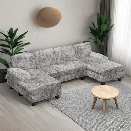 Convertible Sectional Sofa Couch, 4 Seat Sofa Set for Living Room U-Shaped Modern Fabric Modular Sofa Sleeper