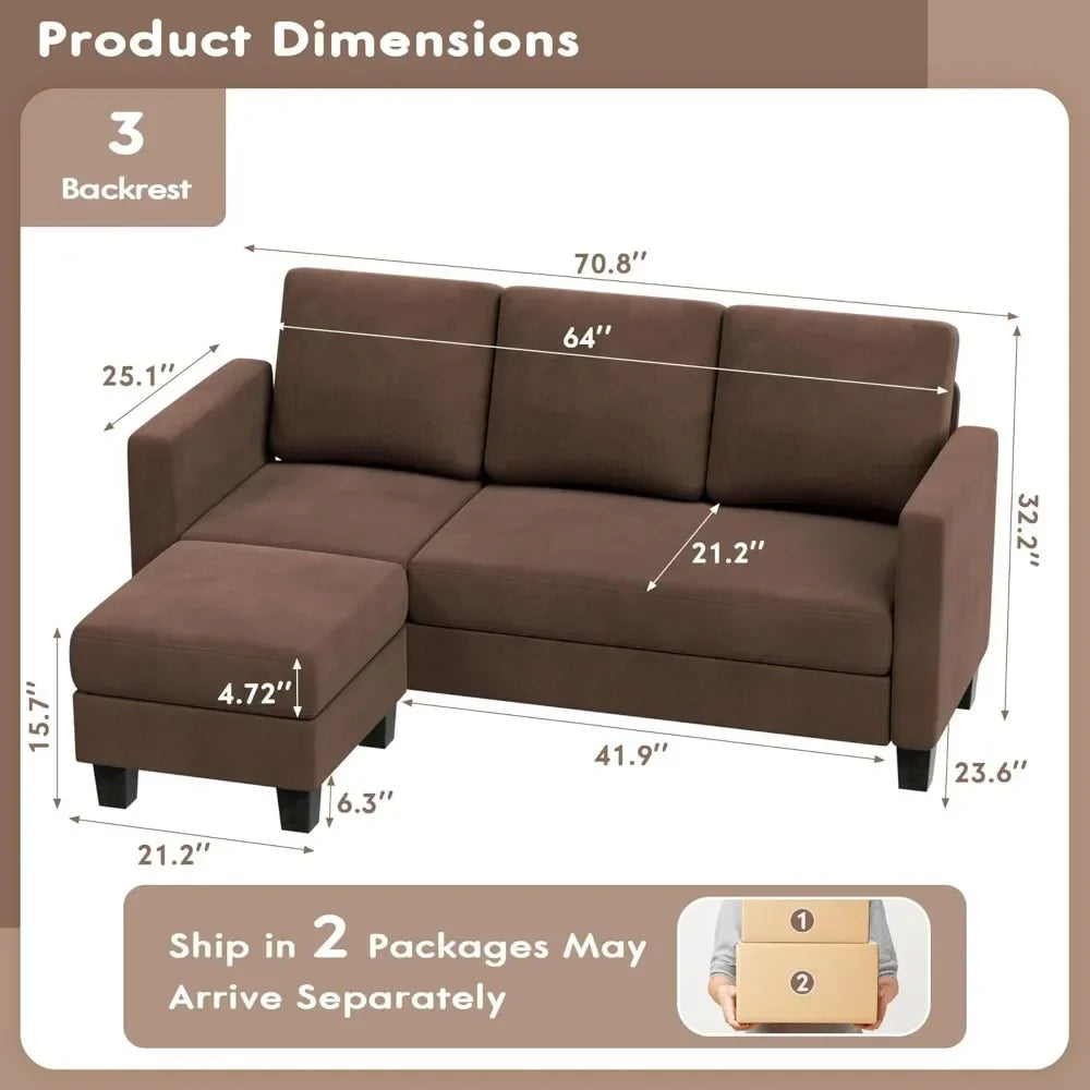 Convertible Sectional Sofa Couch, L-Shaped Sofa with Linen Fabric, Movable Ottoman Small Couch , Living Room and Office