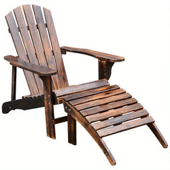 Outdoor Patio Deck Adirondack Chair Fir Wood Lounger Beach Seat Pool w/ Ottoman