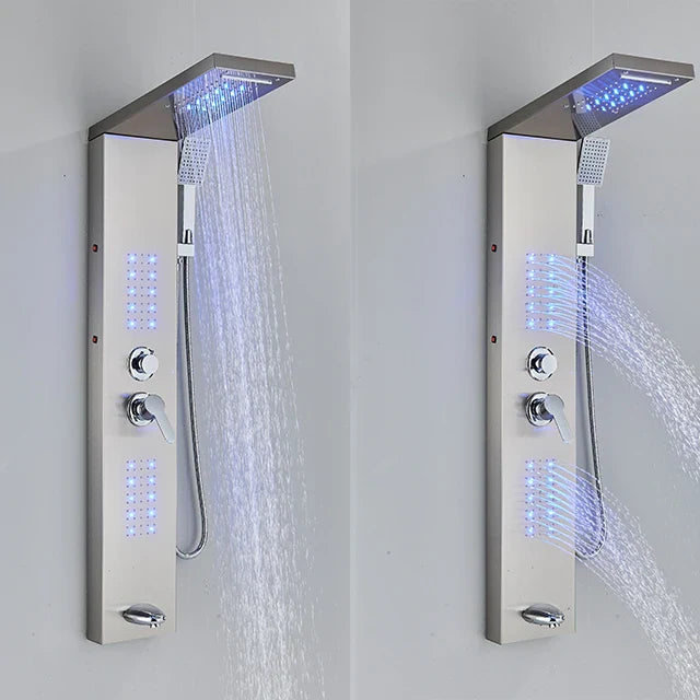 LED Shower Faucet Bathroom SPA Massage Jet Shower Matte Black Column System Waterfall Rain Shower Panel Bidet Sprayer Tap