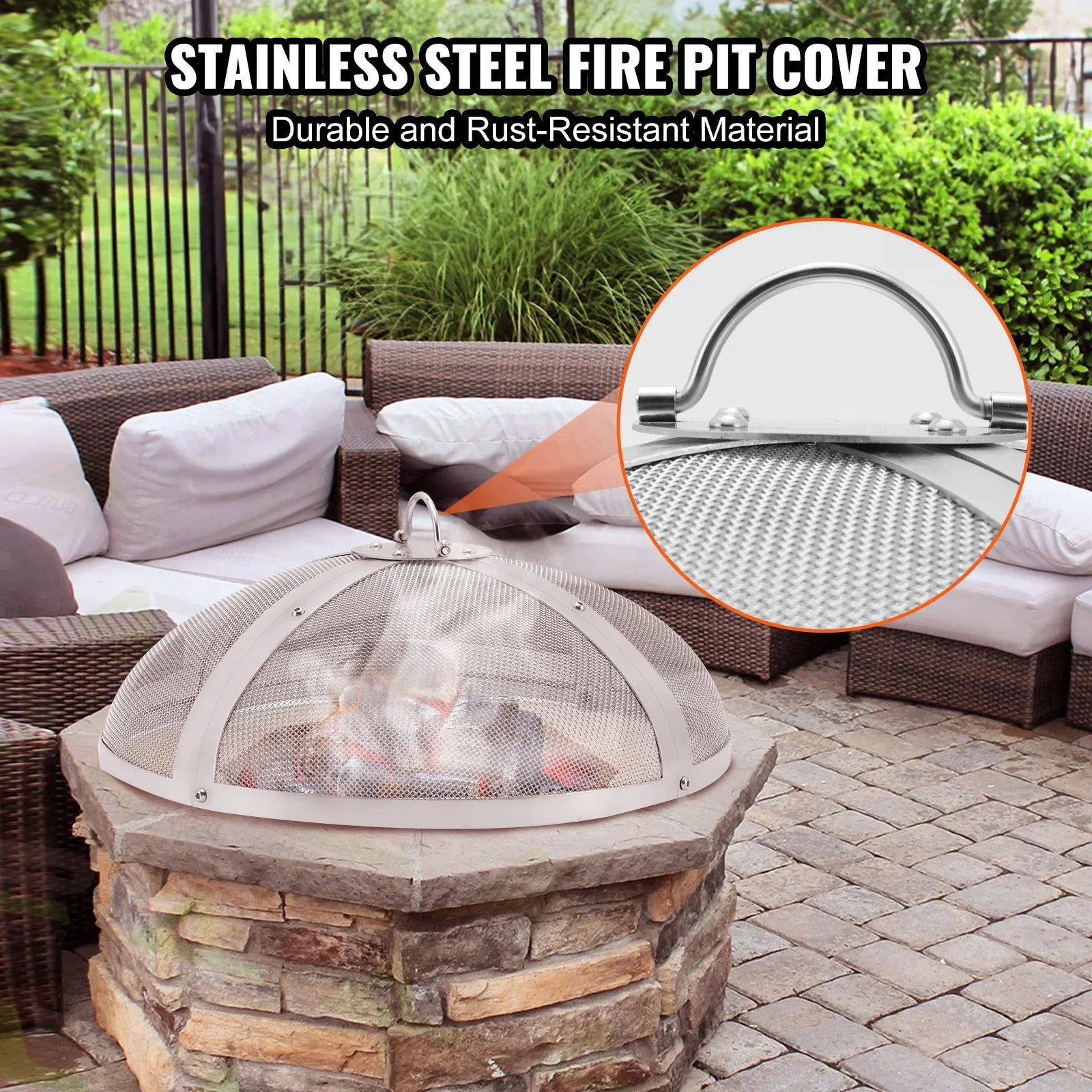 VEVOR Fire Pit Spark Screen Round Reinforced Heavy Duty Steel Metal Cover  Outdoor Firepit Lid  Easy-Opening Top Screen Covers