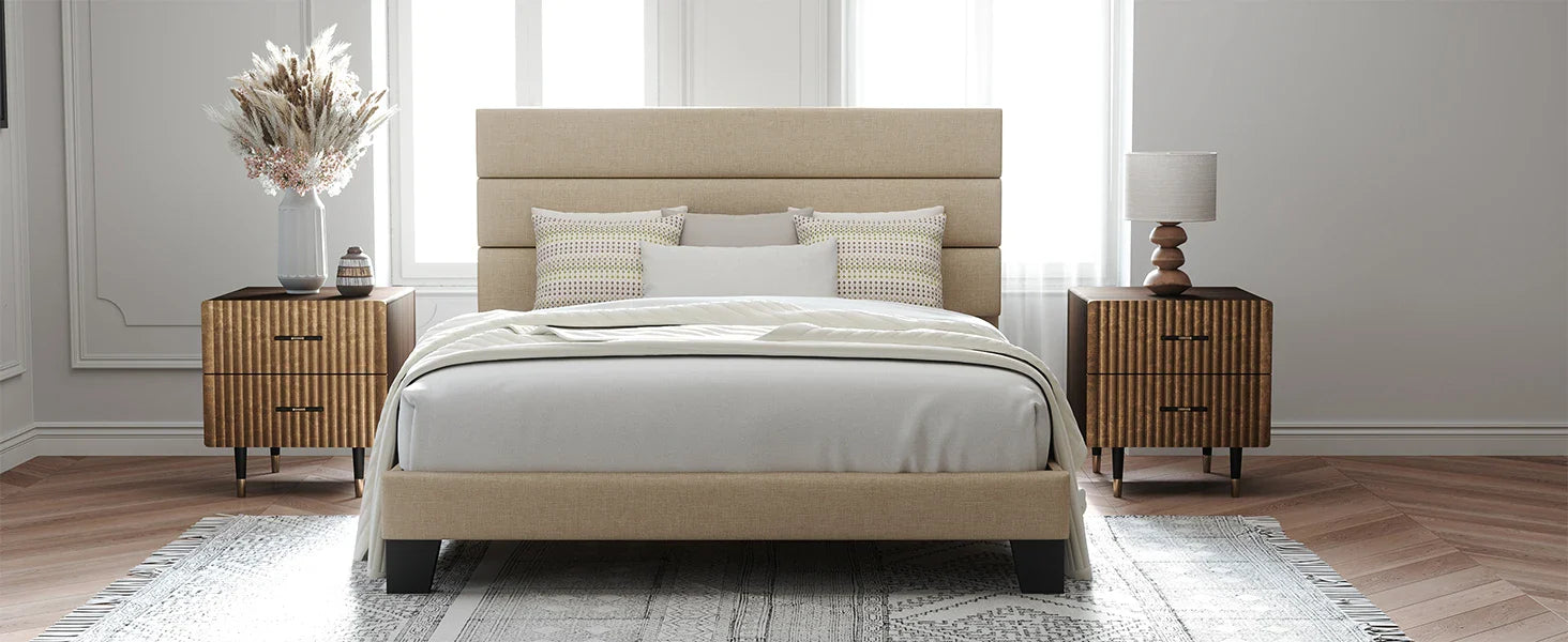 Allewie Queen Size Platform Bed Frame with Fabric Headboard and Wooden Slats Support,Fully Upholstered Mattress Foun