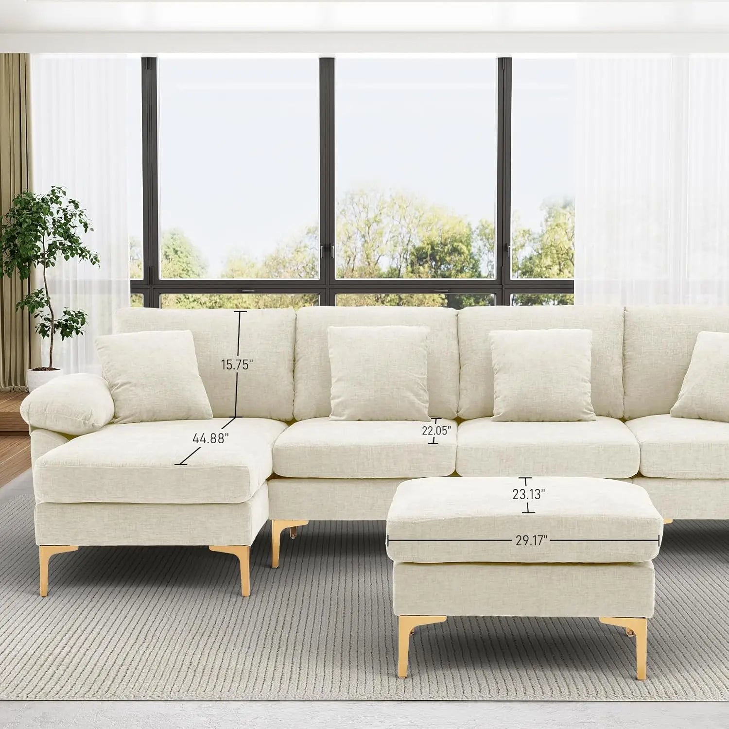 U-Shaped Sectional Sofa Couch, 4 Seat Sofa Set for Living Room, Convertible L-Shaped Velvet Couch Set with Chaise Lounge