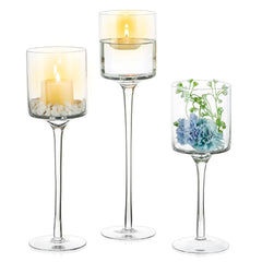 1 Set Tealight Candle Holder Tall Glass Candle Holder for Floating Candle Pillar Candles, Tall Candle Holders for Table Decor