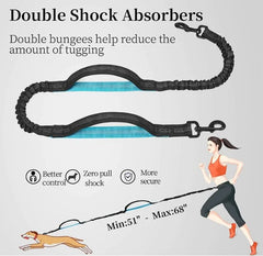 Hands-free dog leash with zipper pocket, anti-tangle double layer dog leash, durable bungee cord for dog walking, jogging, etc.