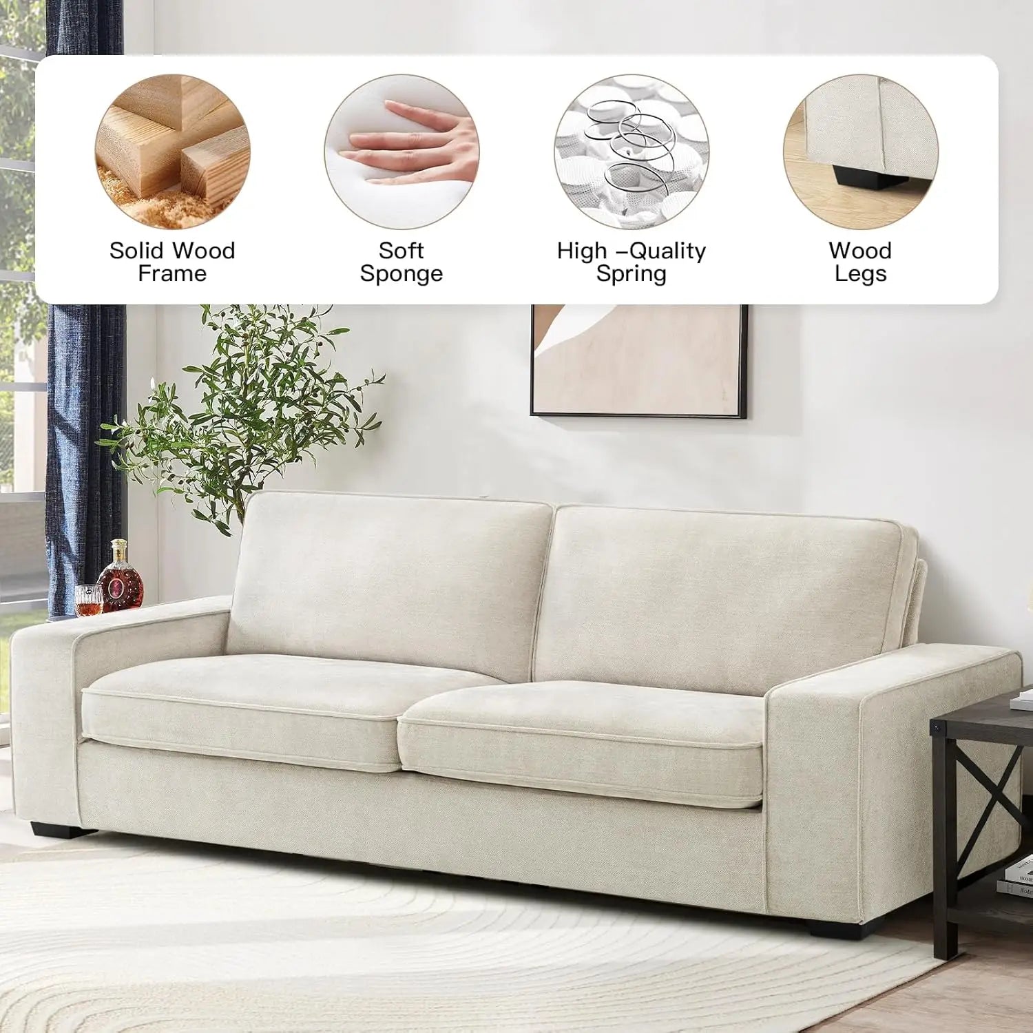 EASELAND Sofa Couch, 88" Chenille Loveseat for Living Room, 3 Seater Lounge Sofa for Bedroom with Removable Back and Seat Cushio