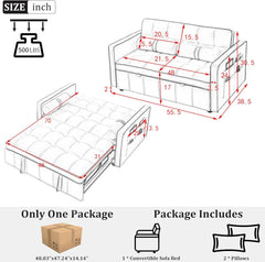 3 in 1 Pull Out Convertible Sofa Bed - 55"Velvet Sleeper Sofa with Adjustable Backrest,Tufted Love Seat w/ 2 Pockets ＆ 2 Pillows