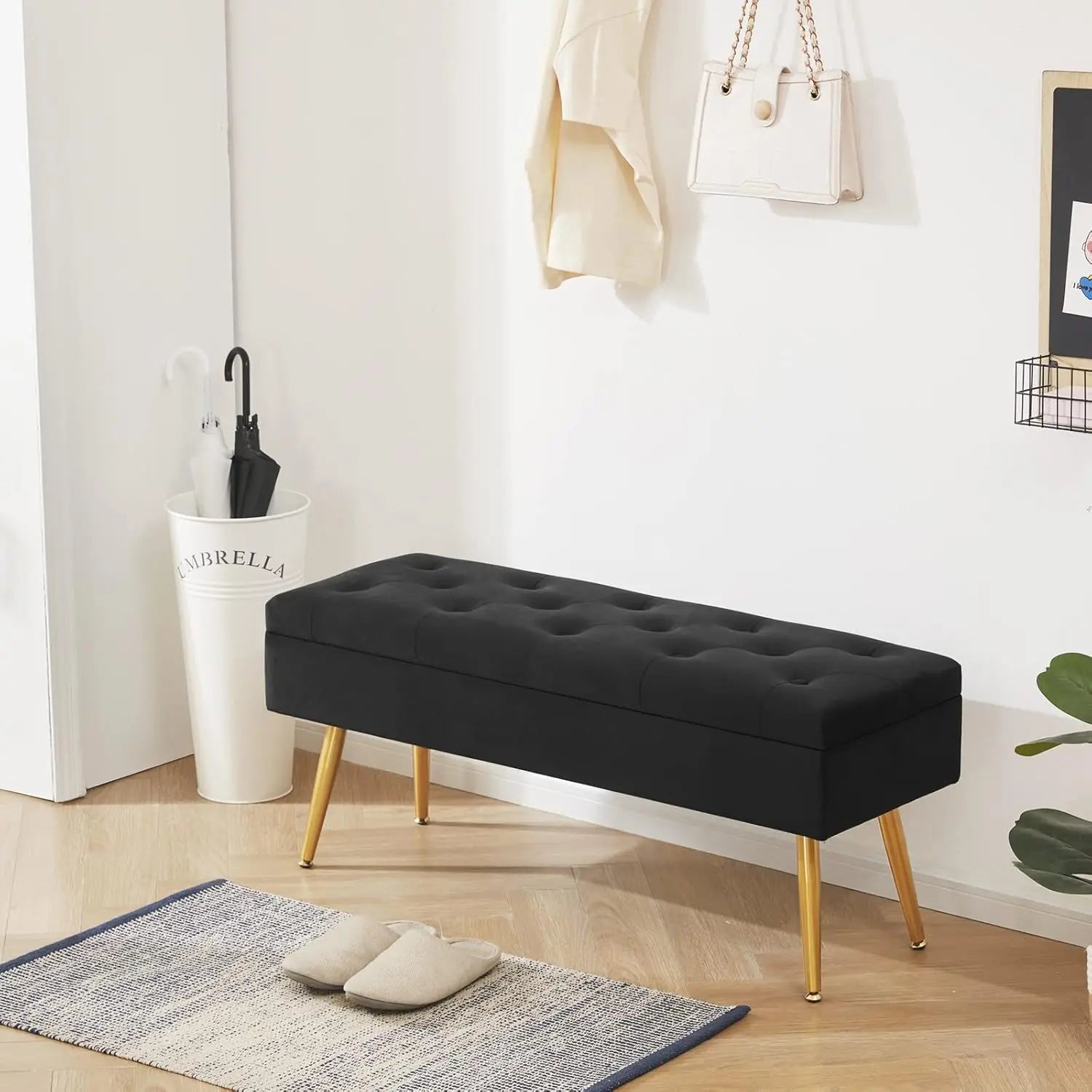 Modern Entryway  End of Bed  Ottoman Upholstered Velvet Bedroom  for Foot of Bed Tufted Bench Foo