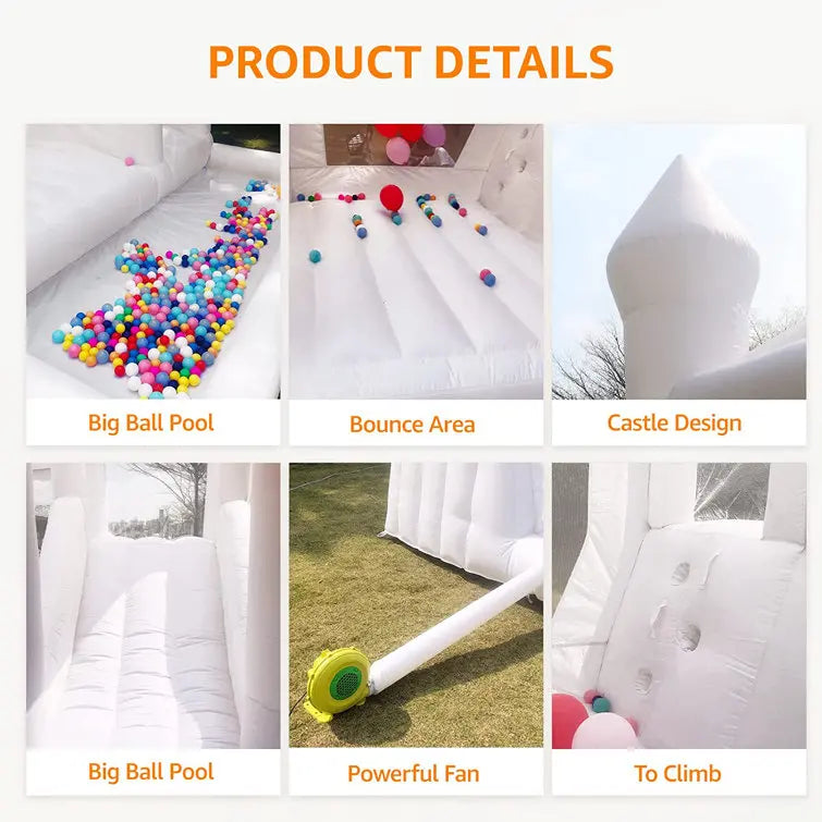 PVC Inflatable White Bounce House Professional Jumping Bouncy Castle Bouncer with Ball Pit&Air Blower For Kids Wedding Party