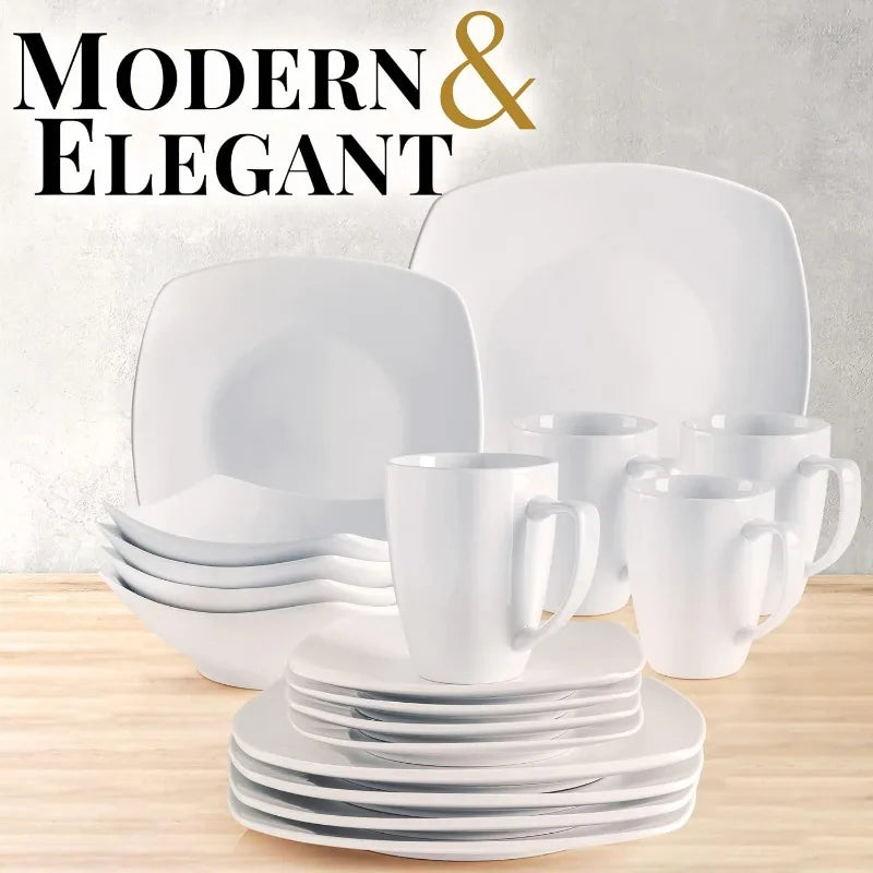 16-Piece Dinnerware Set for 4 - Premium Quality Porcelain Dishes Sets - Dishwasher Safe