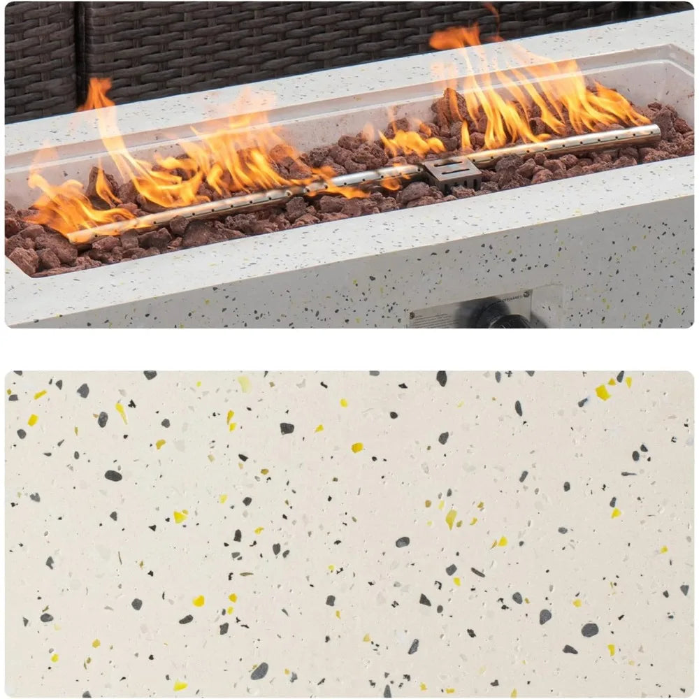 2-Piece Outdoor Propane Fire Pit Table Set W Tank Table, 42-inch Terrazzo Rectangle (50,000 BTU) 16 Inches Cover Side 20lb