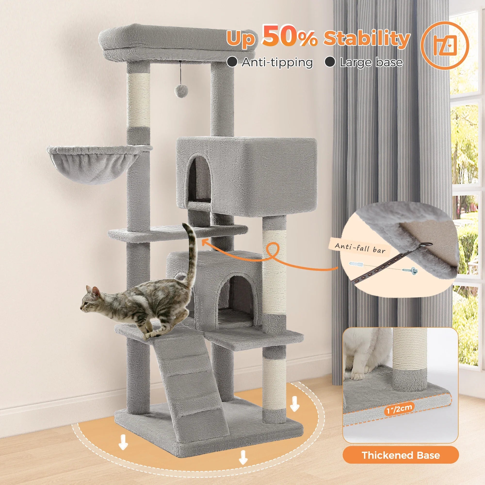 Multi-Level Cat Tree with Condo Scratching Posts Large Cat Tower with Hammock Cat Accessories Kitty Cat Toys Cat Pet Supplies