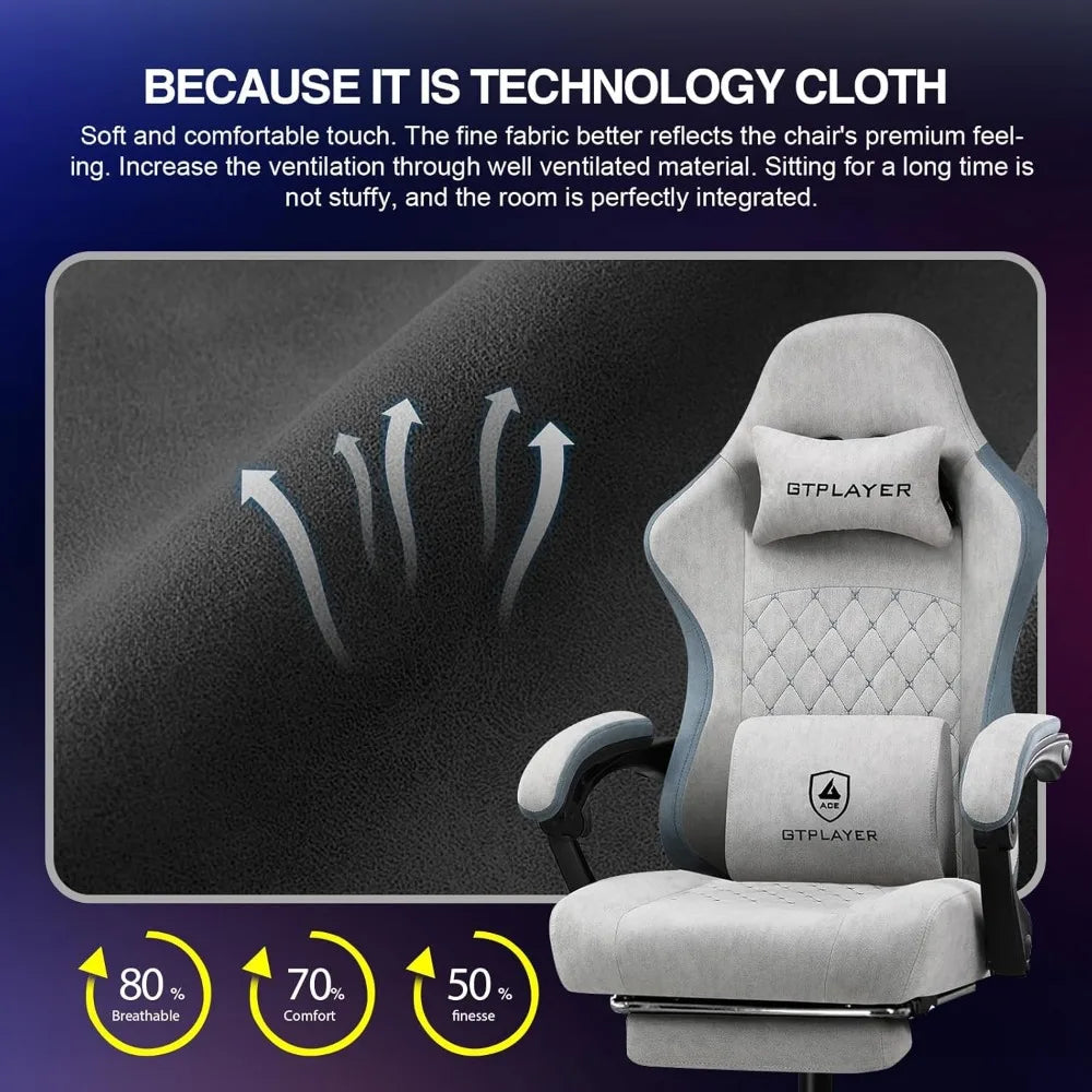 GTPLAYER Gaming Chair, Computer Office Chair with Pocket Spring Cushion, Linkage Armrests and Footrest, High Back