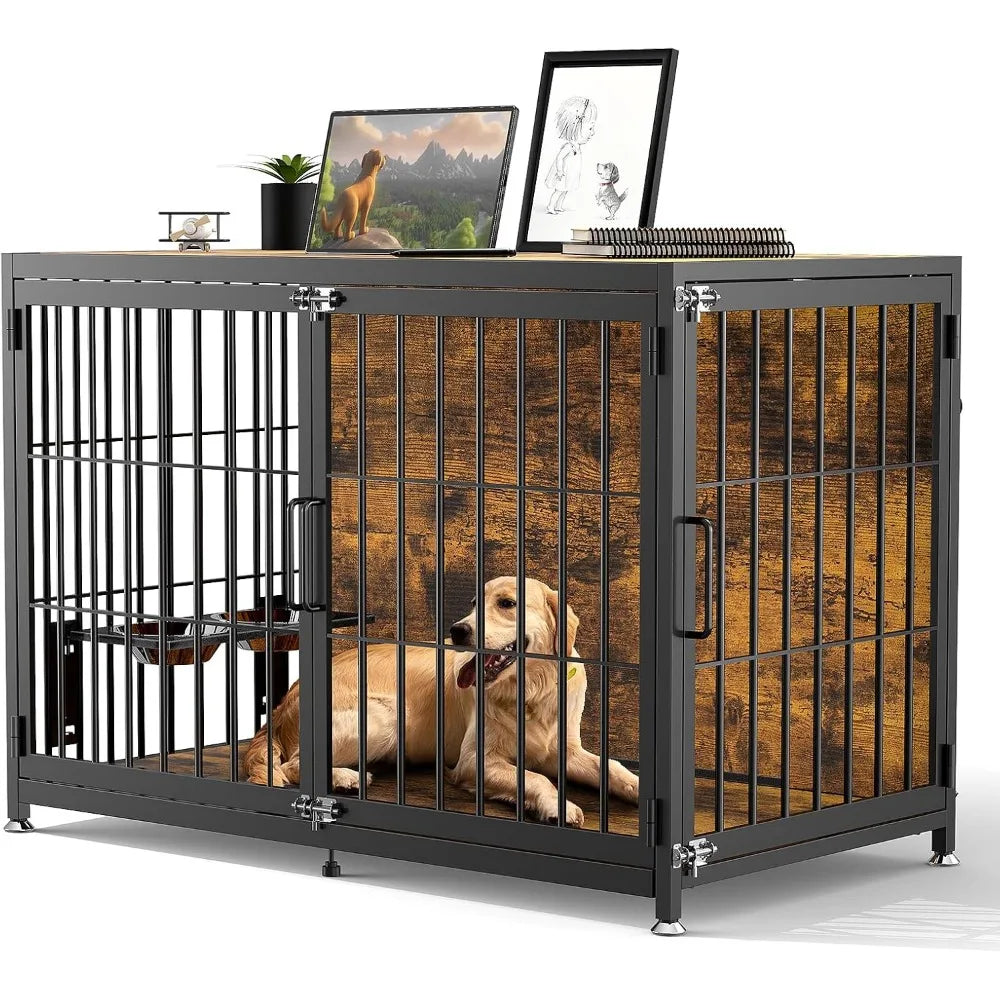 Dog Crate, Large and Medium Dogs, Decorative Pet House End Table, Rounded-Corner Wooden Cage Kennel Furniture, Modern Dog Crate