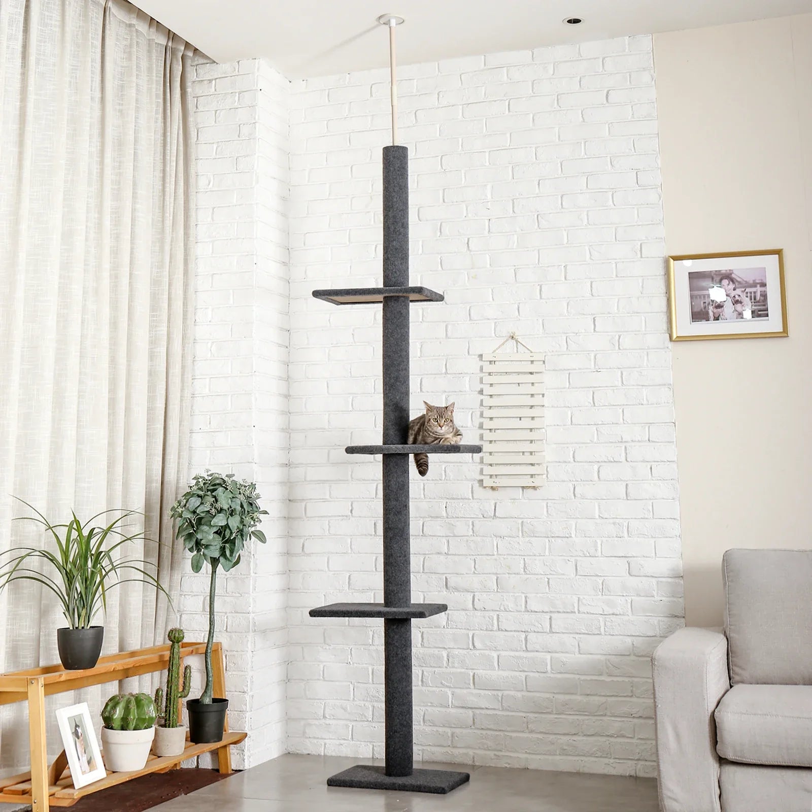 Adjustable 228-274cm Height Floor-to-Ceiling Vertical Cat Tree Stable Tall Cat Climbing Tree Cat Kittens Cat Toy