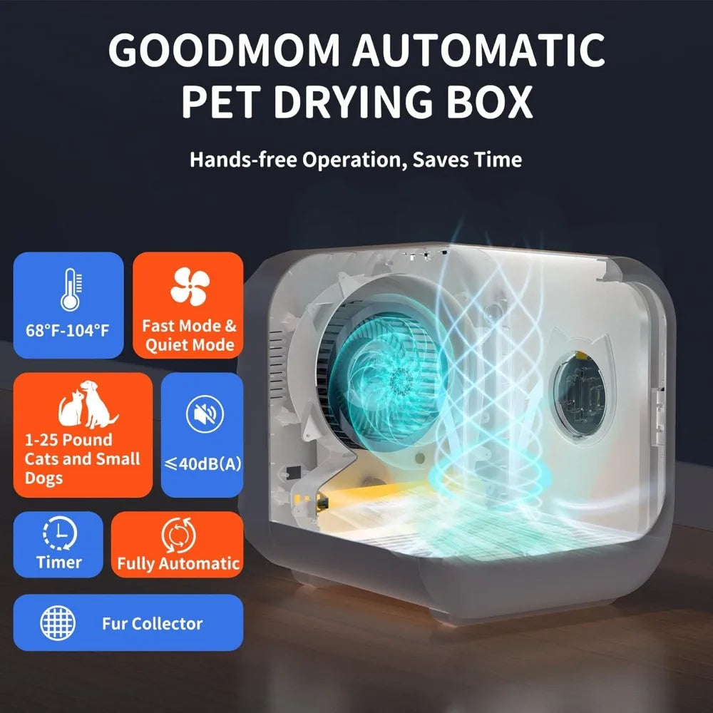 Automatic pet dryer, adjustable temperature quiet cat dryer, 360 dry cat dryer, fast and safe cat dryer box, timing