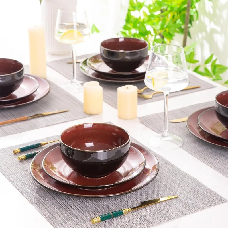 Ceramic Dinnerware Sets,Stoneware Coupe Plates and Bowls Sets,Highly Chip and Crack Resistant | Dishwasher & Microwave