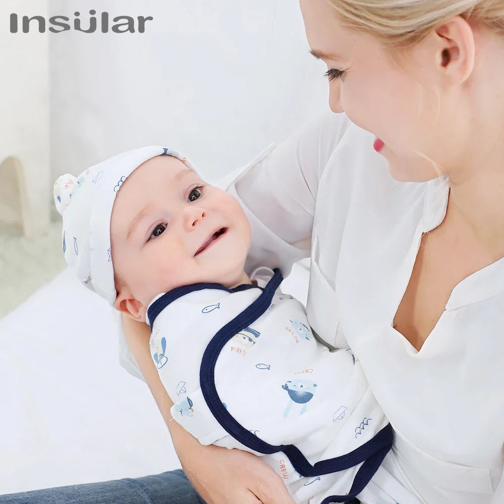 Insular Muslin Baby Swaddle Wrap Swaddle Baby Blanket With Cap Cocoon Cloth Set Newborn Envelope