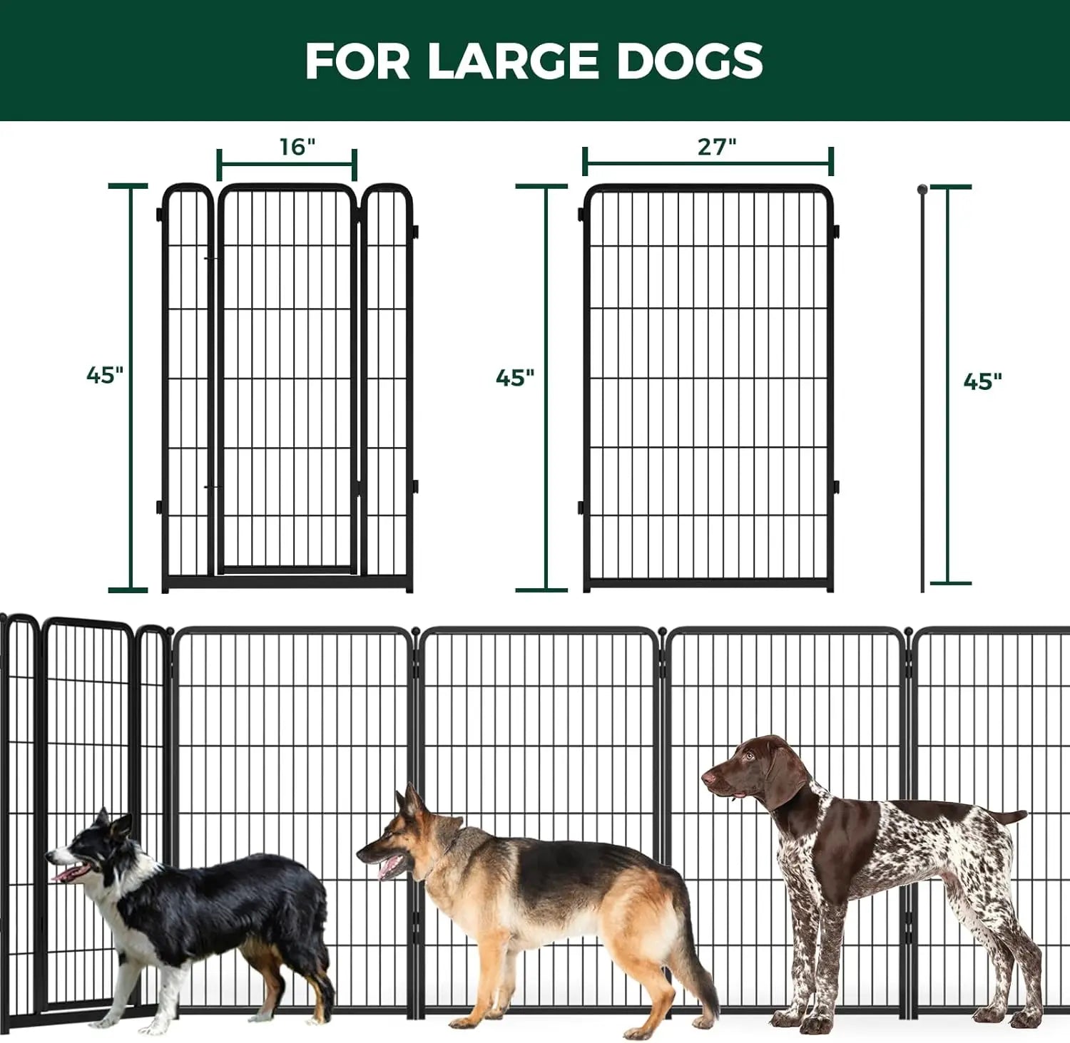 Dog Playpen Designed for Indoor Use, 40" Height for Large Dogs, Black Patented, Heavy Duty Metal Portable Dog Pens Fences