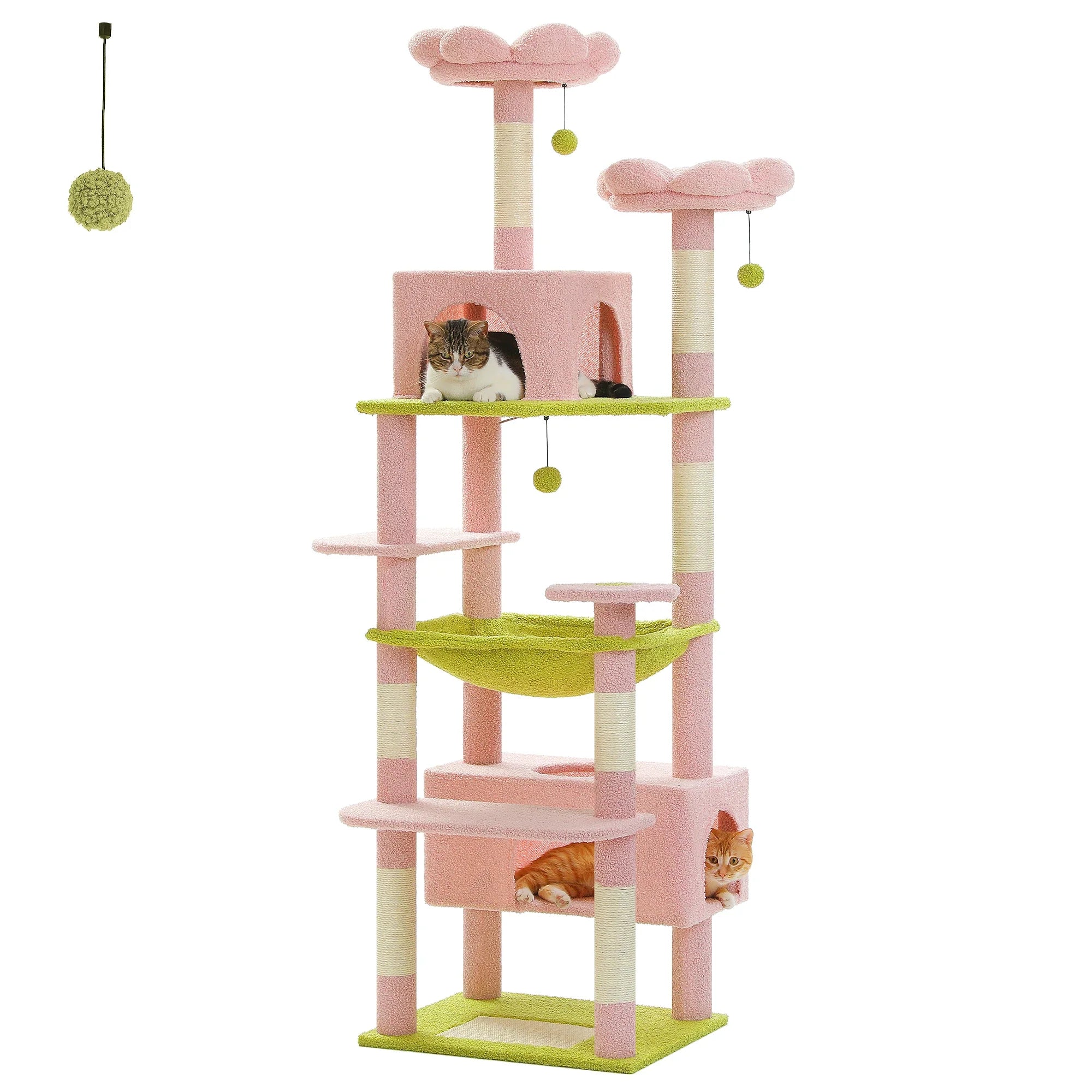 H184CM Large Cat Tower with Sisal Scratching Posts Spacious Condo Perch Stable for Kitten Multi-Level Tower Indoor Cozy Hummocks