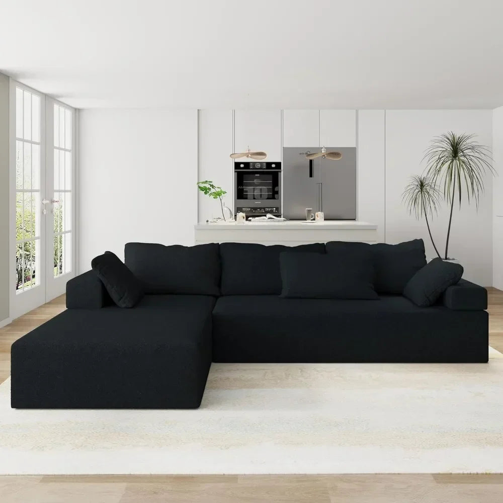 Modular Cloud Sofa Couch,Minimalist Style Living Room Furniture Set,Chenille Fabric Sectional with Pillows and Removable Armrest