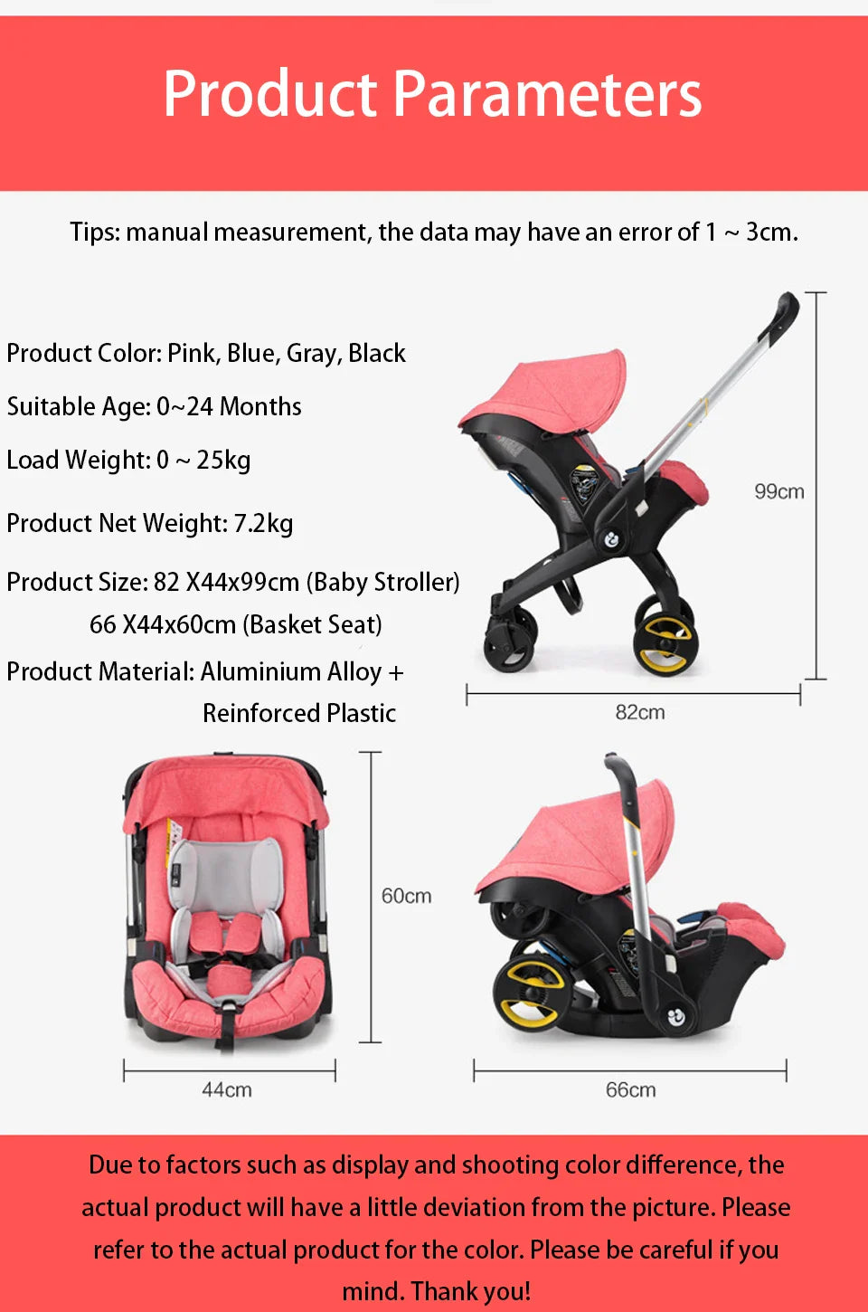 Baby Stroller Car Seat Newborn Lightweight Pram Cart Two-way With Easy Foldable 3 in 1