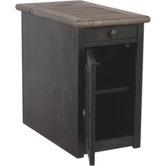 Tyler Creek Rustic Chair Side End Table with Pull-Out Tray & USB Ports, Brown