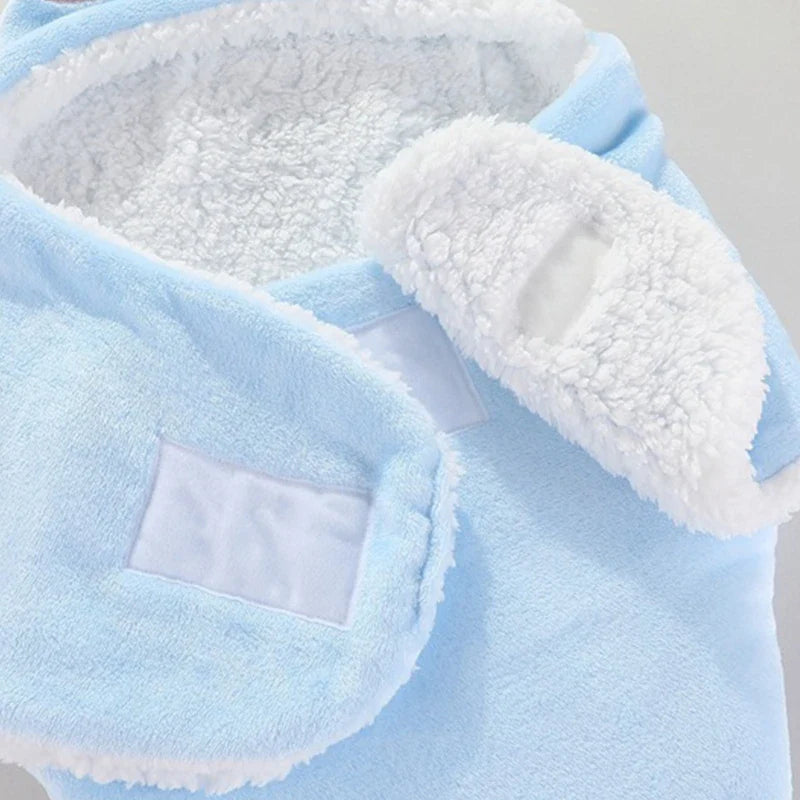 Soft Flannel Winter Warm Baby Swaddle Blanket Thicken Plush Lining Hooded Blanket for 0-6 Months Newborn Envelope Cocoon Blanket