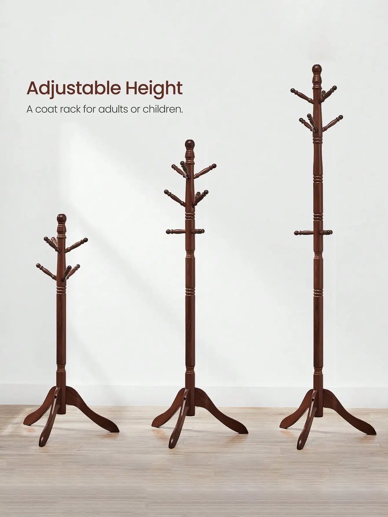 VASAGLE Coat Rack, Solid Wood Coat Stand, Free Standing Hall Coat Tree With 10 Hooks For Coats, Hats, Bags, Purses, For Entry