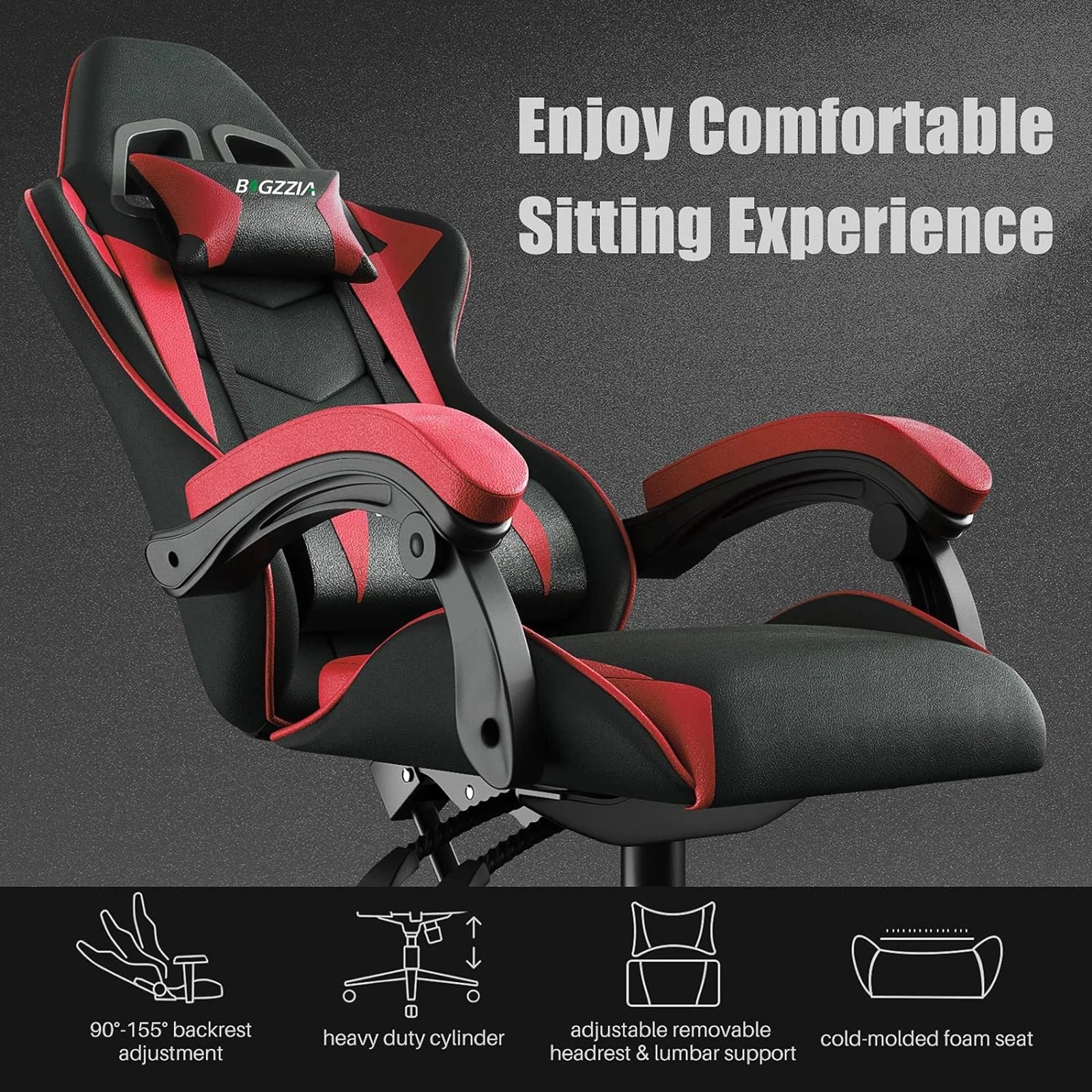 Ergonomic Gaming Chair Gamer Chairs with Lumbar Cushion + Headrest, Height-Adjustable Computer Office Chair for Girls, Boys