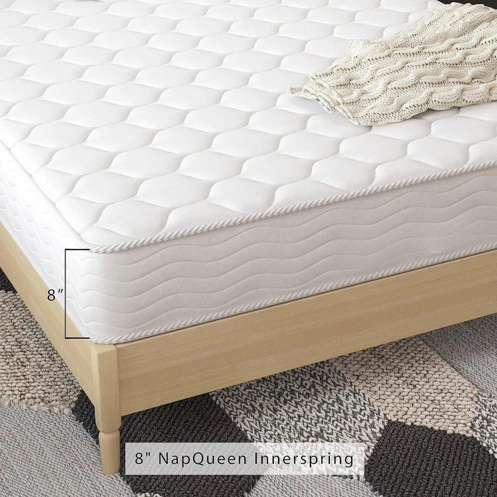 8 Inch Innerspring Twin Size Medium Firm Memory Foam Mattress, Bed in a Box, White