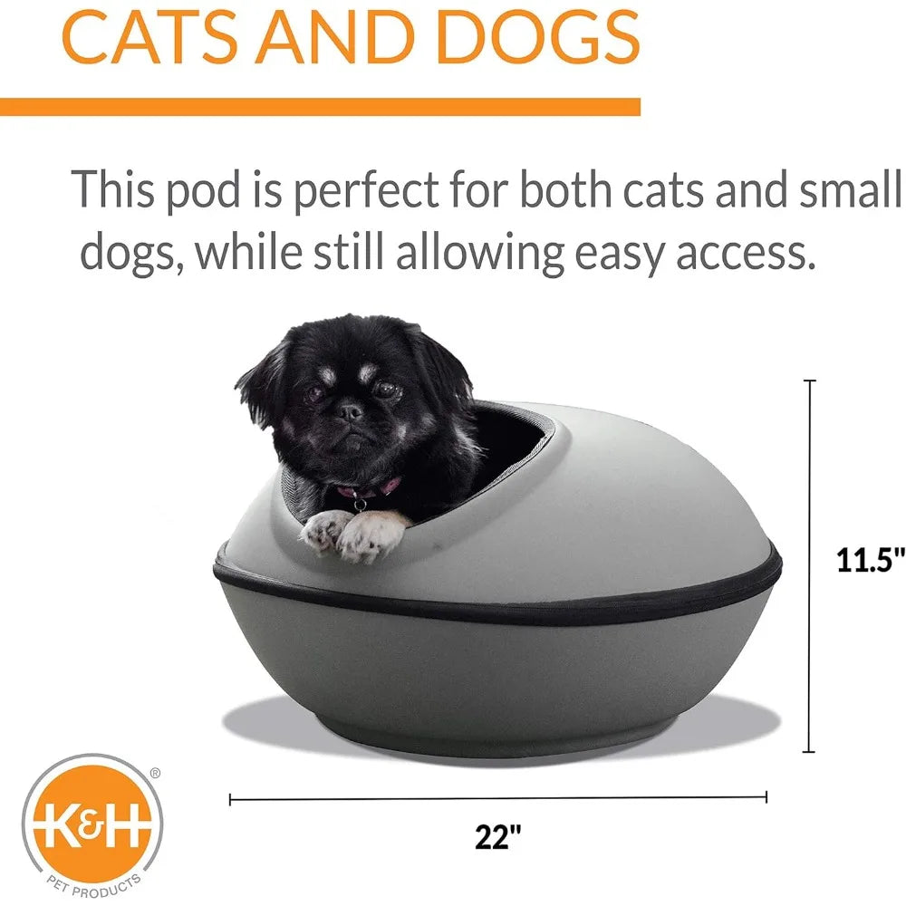 K&H Pet Products Thermo-Kitty Mod Dream Pod Heated Cat Bed for Large Cats, Indoor Heated Cat Cave, Thermal Cat Mat Hideaway for