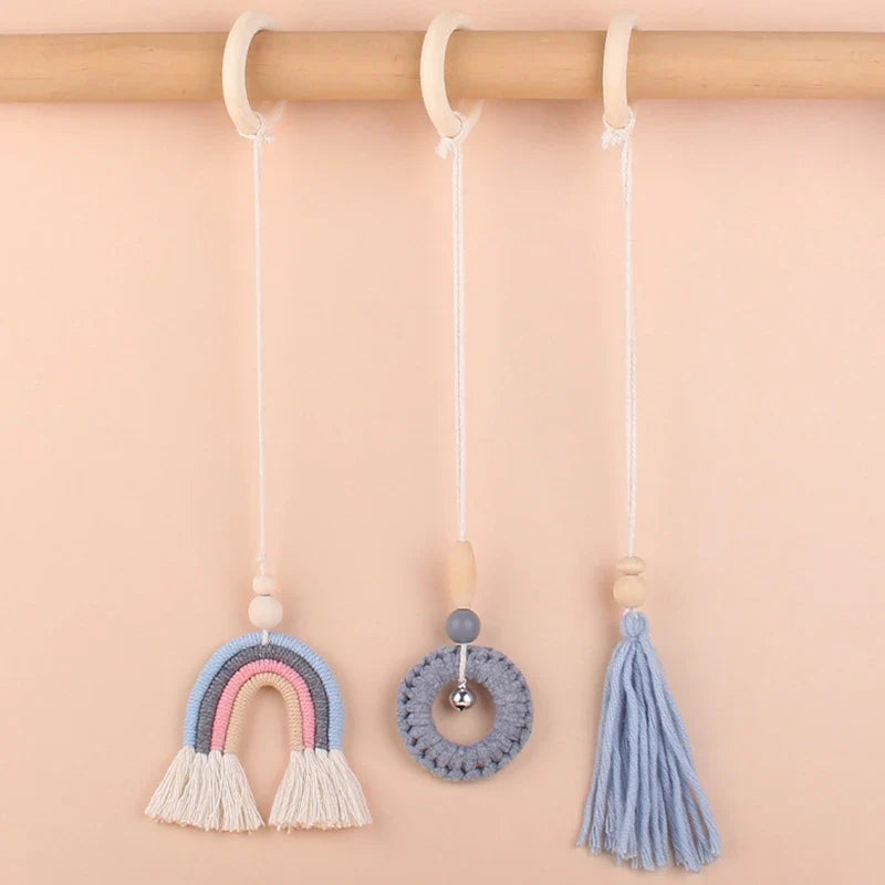 BPA Free Wooden Baby Gym Toys Baby Stroller Hanging Pendants Newborn Play Activity Gym Frame Hanging Rattle Toys Teething Ring