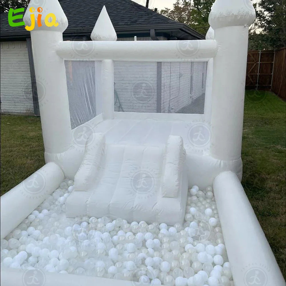 PVC Inflatable White Bounce House Professional Jumping Bouncy Castle Bouncer with Ball Pit&Air Blower For Kids Wedding Party