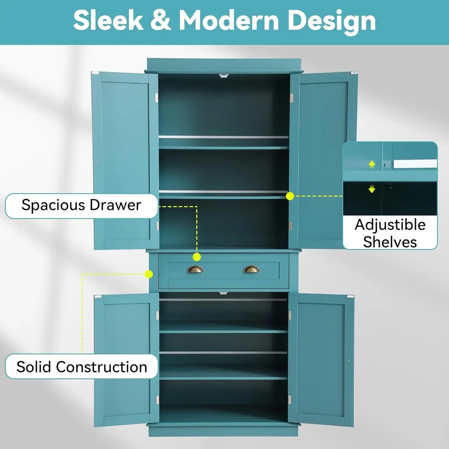 72" Kitchen Pantry Storage Cabinet, Freestanding Cupboard with 2 Cabinets, Drawer and Adjustable Shelves, Tall Storage Cabinet