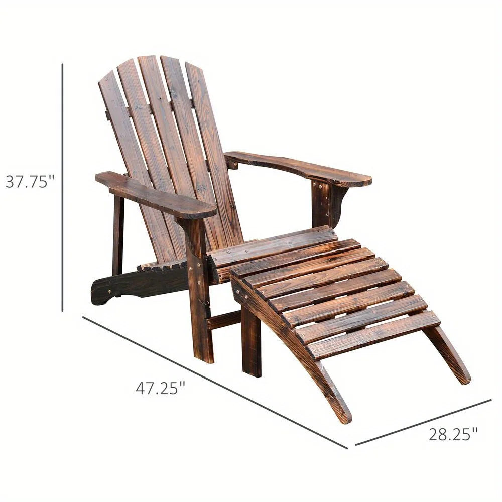 Outdoor Patio Deck Adirondack Chair Fir Wood Lounger Beach Seat Pool w/ Ottoman