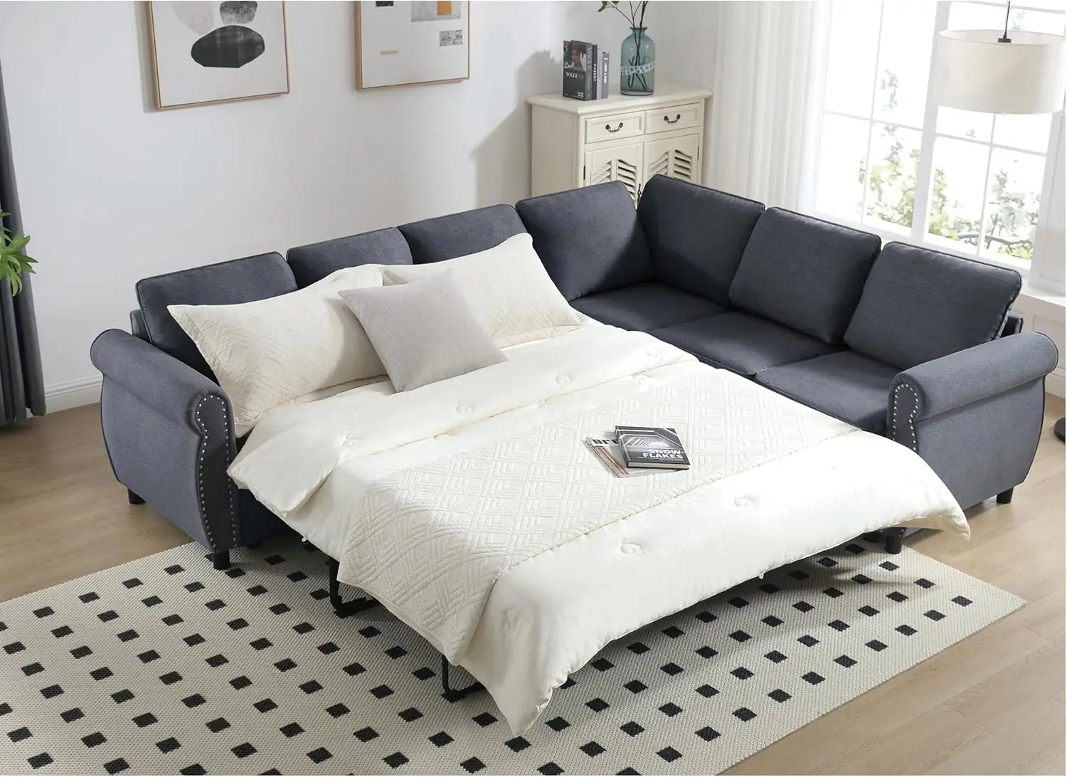 Sleeper Sofa Bed, Pull Out Couch with Mattress,Modern Comfy L Shape Sofa Couch, Living Room Furniture for Apartment, Studio,